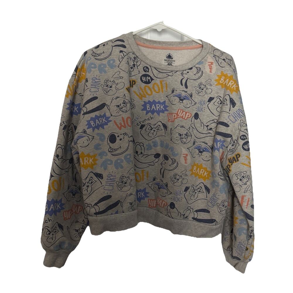 DISNEY Critters Graphics GRAY Sweatshirt Women's Sz XL Crop Style Cotton Blend